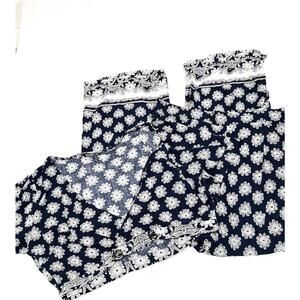 Shein Curve Women's Crop Top and Wide Leg Pants Set Blue and White Floral 1XL